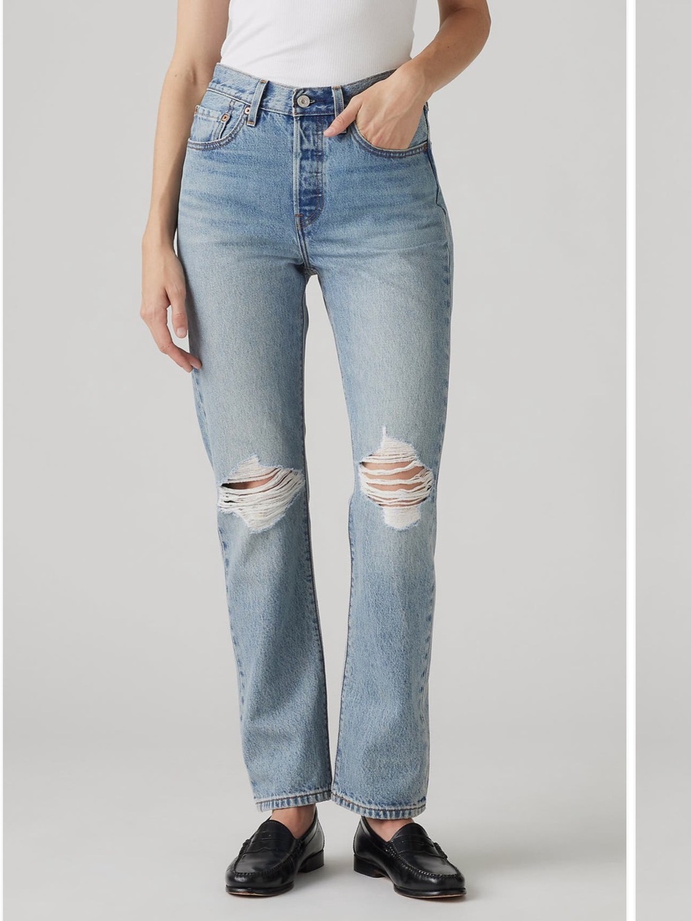 Levi's 501 Straight Jeans With Destructed Knees